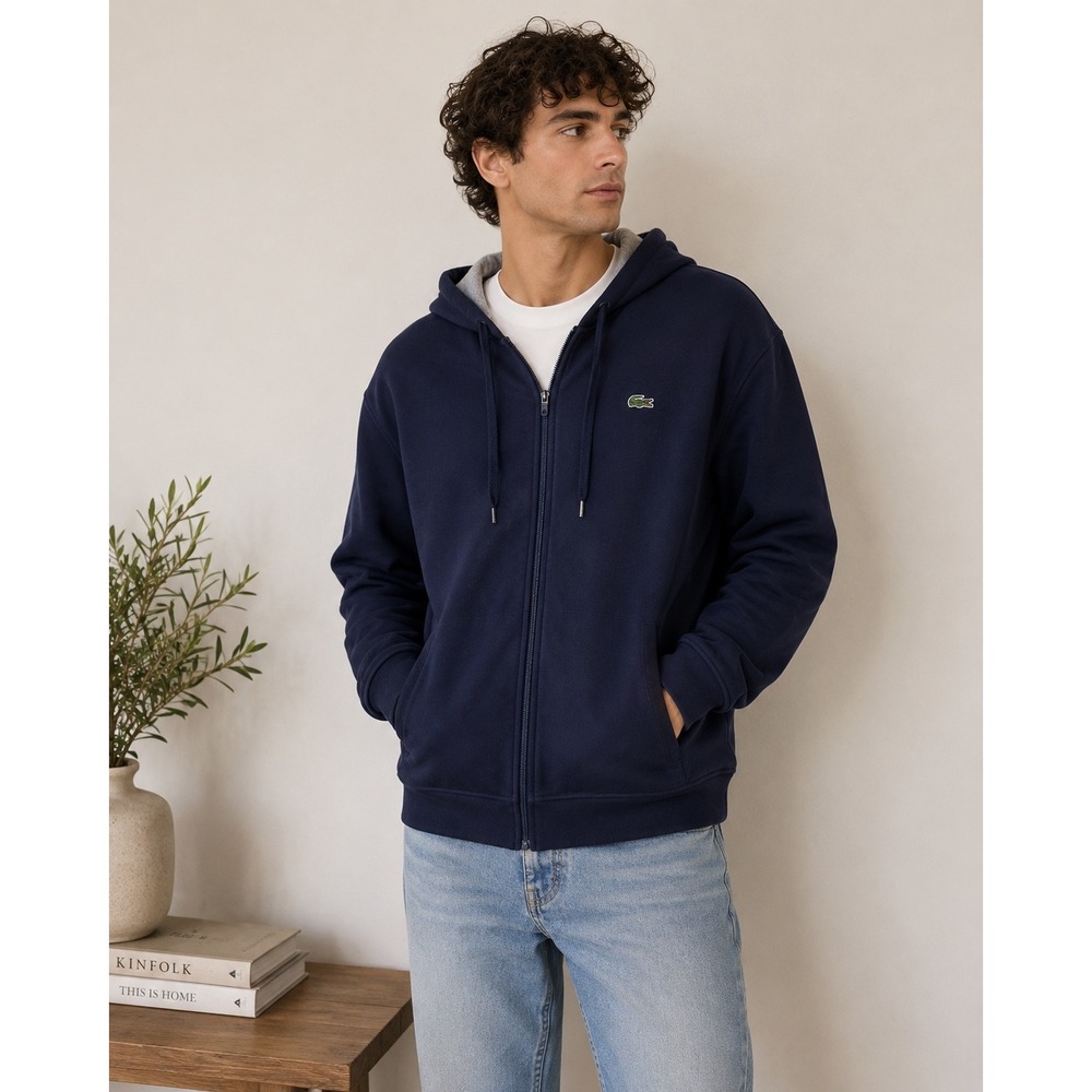 Lacoste‎ Sport Mens Navy Blue Full Zip Fleece Hoodie Sweatshirt 3XL FR 8